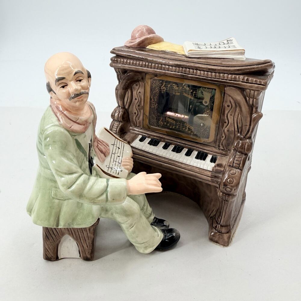 Vintage 1970s TOYO Piano Music Box - Upright Piano with Old Man Pianist - WORKS